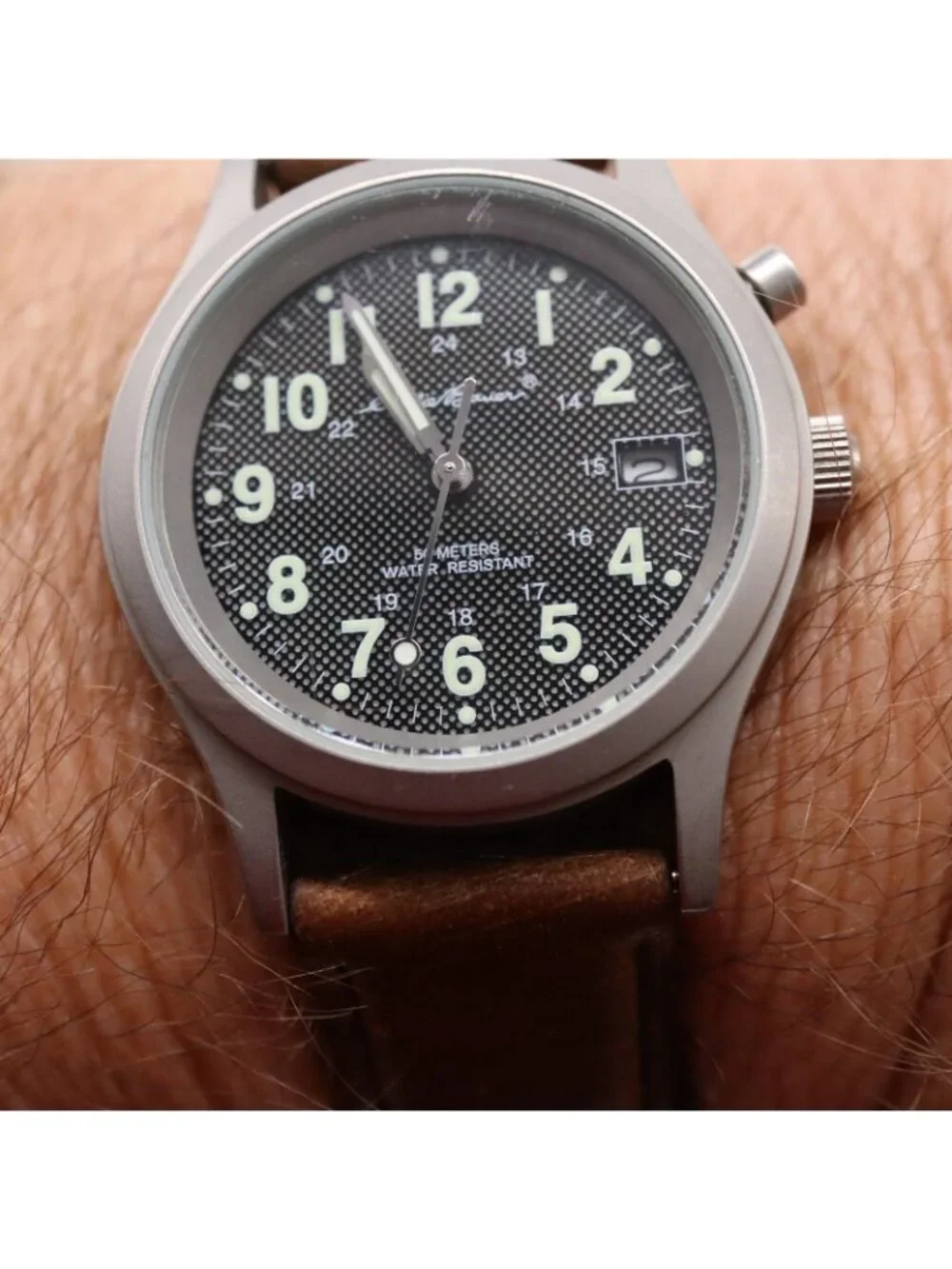 Eddie Bauer Light Up Field Men's Watch Perforated Dial Leather 1215 42102